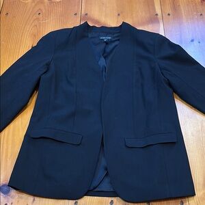 EILEEN FISHER M Black Wool Silk Open Concept Blazer Lined Pockets